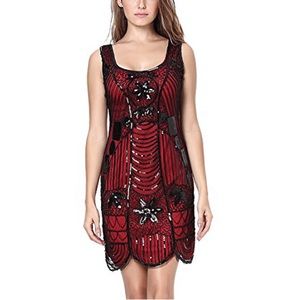 NWT Red Sequins Gatsby 1920’s Deco Dress SZ M 8/10